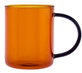 Karaca Boli Braun Borosilikat Becher 360 ml - Elegantes Glas Teeglas mit Blauem Henkel, Hitzebeständiges Material für Heißgetränke