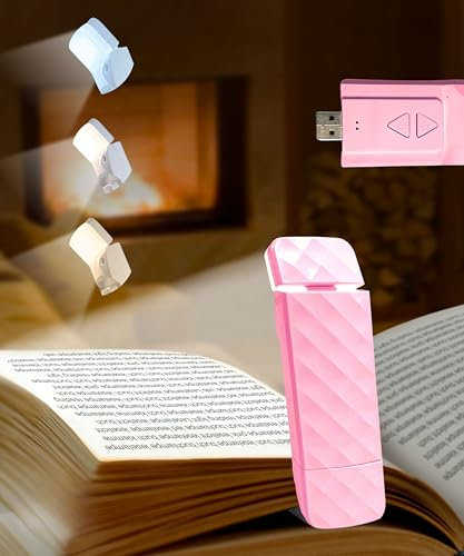 Runesol Lampe de Lecture Rose, Lampe Livre USB Rechargeable, Liseuse 3 mode Couleurs (Chaud, Naturel, Lumineux), 5 LED Lampe de Lecture pour Lire au Lit, Reading Light, 80 Heures Charge Lumiere Livre