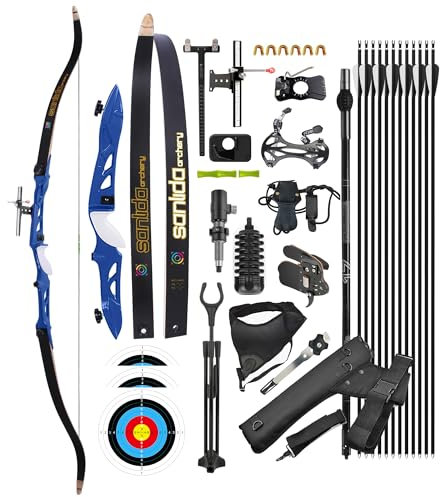 surwolf Takedown Recurvebogen Set für Erwachsene,Wettkampf Recurvebogen,66/68/70,16~40lb,Sportbogen,Langbogen,Jagdbogen(Blau Rechts,66-34lbs)
