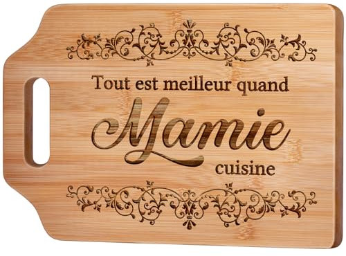 Giftasy Cadeau Mamie, Cadeau Grand Mere - Planche à Découper en Bambou Gravée, Cadeau Anniversaire Mamie, Idee Cadeau Grand Mere Cuisine, Cadeau Fete des Grand Mere Original