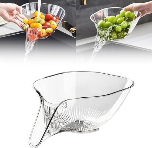 Multi-functional Drain Basket with Spout, Plastic Kitchen Sink Drain Strainer with Removable Filter, Drainage Basket Funnel, Colander Bowl For Vegetable Salad Pasta, Washing Filter (Transparent (1PC))