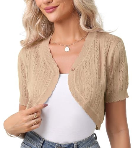 Gyabnw Bolero Elegante Donna Coprispalle Donna Casual Cardigan Lavorato Estivo a Maglia Cava a Maniche Corte