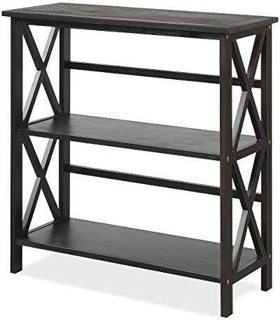 GIANTEX Table Console à 3 Niveaux avec Dispositif Anti-Basculement, Table d'Entrée Moderne à Cadre Robuste, Étagère de Rangement comme Bibliothèque pour Entrée, Salon, Bureau, 79x32x86 CM (Noir)