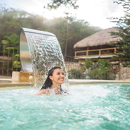 Fuente de piscina, piscina rectangular de cascada, fuente de piscina de acero inoxidable (400 x 200)