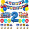 Party-Dekorationen mit Eisenbahn-Luftballons, Girlande, Zuggeburtstagsbanner, Zugballons, Eisenbahn-Cupcake-Topper (Nummer 2. Geburtstag)