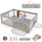 COSTWAY 205 x 147cm Laufstall baby mit Matratze, Laufstall baby faltbar, Laufgitter mit 50 Bällen, 2 Türen, atmungsaktivem Netz & Reißverschluss, Laufgitterzelt für Säuglinge & Kinder (Grau)