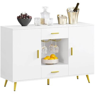 XXAD553TY Badschrank Küchenschränke, weißer Buffetschrank, Weinglashalter, Esszimmer-Sideboard, Buffetschrank, Spind mit verstellbaren Regalen Badezimmerschrank