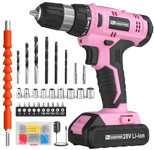 FADAKWALT Trapano avvitatore a batteria 20V-Max agli ioni di litio, 50 pezzi, rosa