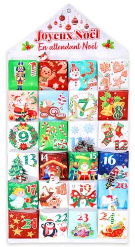 DPKOW Français Calendrier de l'Avent à Remplir 2024, Vide Calendrier de l Avent a Remplir Soit Meme, Tissu Calendrier de l'Avent Suspendu avec 24 Poches pour Cadeau de Noël Calendrier Enfant Adulte