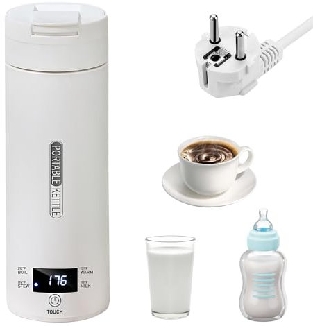 SKIKHN Mini Bouilloire Electrique, 500ML Bouilloire Electrique Portable, Bouilloire Portable de Voyage avec 4 Témpérature Réglable, Arrêt Automatique, Bouilloire de Voyage pour Thé, Café, Lait de Bébé
