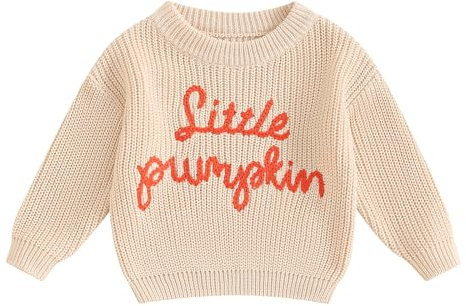 CocMouse Toddler Boys Girls Halloween Pumpkin Ghost Knit Sweater Oversized Crewneck Knitted Pullover Sweaters/Romper (C Beige Sweaters, 0-3 Months)