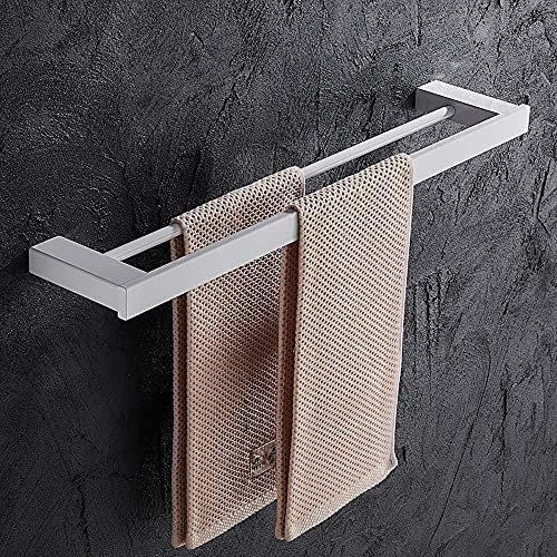 Sta Porte-serviettes double en acier pour salle de bain et cuisine 60 cm de long Fixation murale Installation sans poinçon