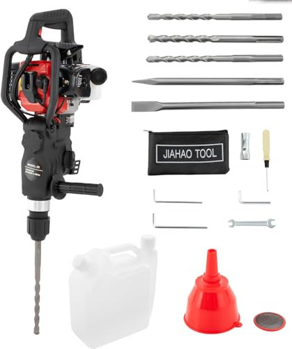 Petrol Demolition Hammer, 33CC 1000W 30J Concrete Breaker, Jack Hammer with 3 Drills and 2 Chisels, 3-in-1 Functions, Single Cylinder Air Cooling 2-Stroke Hammer Drill, for Crushing, chiseling