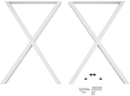 Bollomgy Lot de 2 pieds de table en métal en forme de X - Pieds industriels en métal - Pour le bricolage, la table à manger, la table basse - Blanc