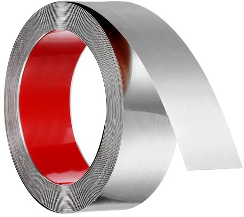QUARKZMAN Wandverkleidungsleiste, 39,4 ft x 1,97 Zoll Edelstahl Selbstklebende Metallisierte gebürstete Oberfläche Streifenkante Rahmenleiste für Heimwerkerdekoration, Silber