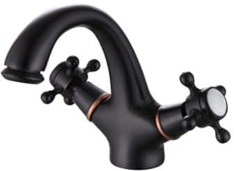 BiaoTeng Miscelatore Lavabo Bagno 2 Manopole a Croce Caldo e Freddo, Ottone Anticato Nero Rubinetto per Lavandino Bagno Vintage Retro Nero