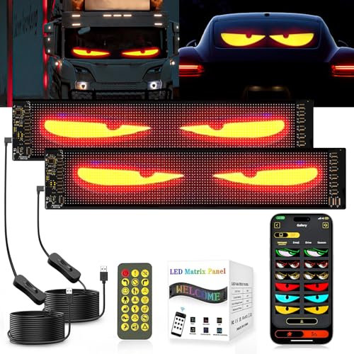 ZIMAOER Yeux LED pour Camion, Lumières Devil Eyes pour Voiture, Écran LED Flexible et Programmable, Panneau Publicitaire pour Voiture, Camion, Magasin, Design DIY Dynamique (2pièces 12x59.5cm)