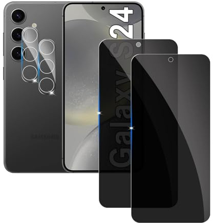 Lyphpe 【2+2 Pack】 Privacy Screen Protector for samsung galaxy S24 and (2 Pack) Camera Lens Protector 9H Tempered Glass Anti-Spy Private Film Compatible for Samsung S24 Case Friendly Easy Installation
