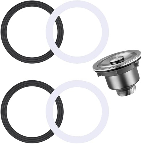 Poeland 2 Set O-ring Seal Washers, 110mm Sink Plug Rubber Seal, Black Rubber and White Sponge Seal Ring for Kitchen, Sink Basket Strainer Waste, Laundry, Sink Drain Accessories