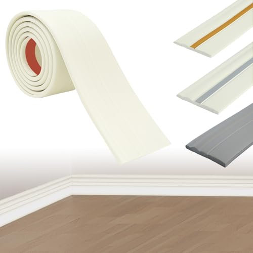 NBR Weichsockelleiste Selbstklebend, Milchweiß Wandleisten Selbstklebend 10CM (W) x 1CM (H) x 2M (L), Wände und Böden Übergangsprofil Selbstklebend, für Wände, Flure, Treppen, Weich Kollisionssicher