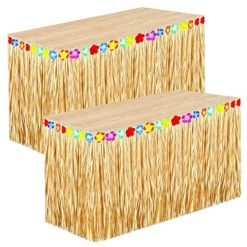 DPSLOOPM Hawaii Tischröcke, 275 x 75cm, Mehrfarbe Blumen (2 Stück) | Luau Gras Design, Tropische Tischdecke, Für Sommer Garten Bar BBQ Beach Pool Party