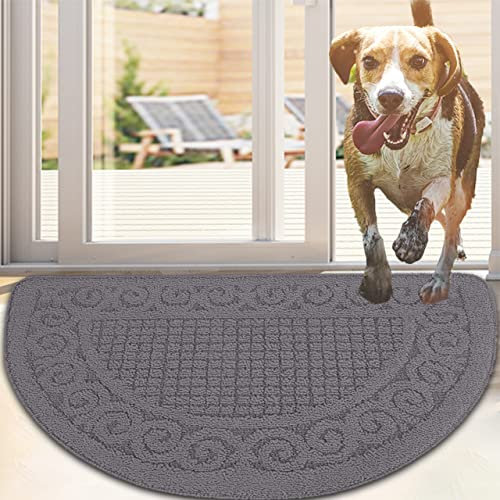 Half Round Indoor Door Mat 48x78 cm,Non Slip Machine Washable Entryway Rug for Front/Back Outdoor,Half Circle Absorbent Low Profile Entrance Kitchen Floor Mat Doormat for Muddy and Paws-Grey