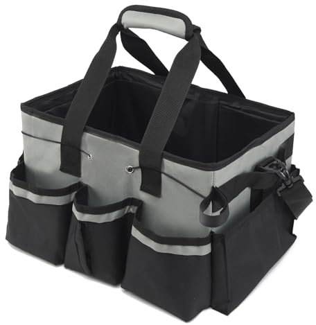 SH-RuiDu Large Cleaning Caddy with Handle, Multifunctional Cleaning Caddy Organiser, Bucket Tool Organizer with Detachable Dividers, Adjustable Shoulder Strap for Home Car Garden Cleaning Supplies