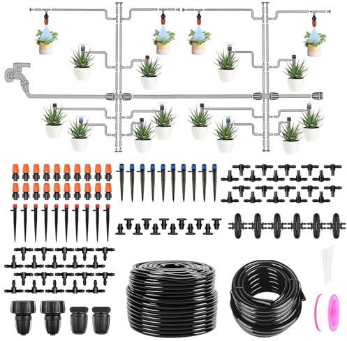 Drip Irrigation System Kit 240FT, Automatic Garden Watering with Tubing