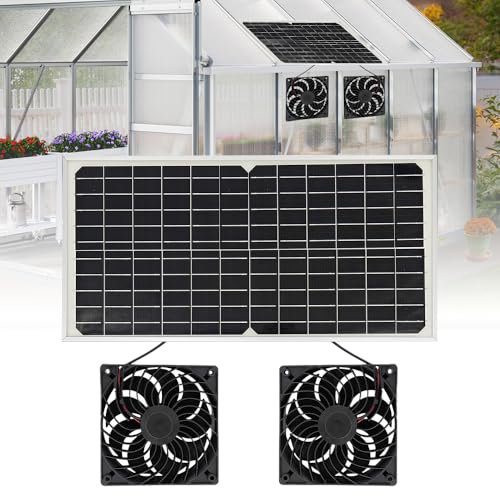 ADDLIVE Ventilateur Solaire, 16V 16W Ventilateur Solaire Avec Batterie, Ventilateur dExtraction à Énergie Solaire, Double Ventilateur Solaire Portable Pour Camping-Cars Serres Maisons dAnimaux