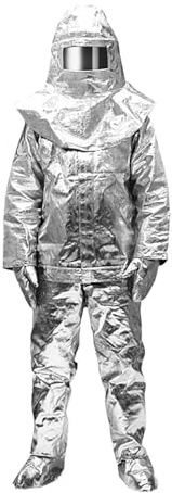 Jidanmian Schutzanzug gegen thermische Strahlung bis 1000 °C, Verbund-Aluminiumfolie, 180 ° weites Sichtfeld, für Brandbekämpfung, Metallurgie, feuerfester Anzug(X-Large)
