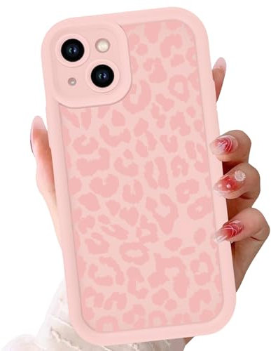 Phoona Leopard Print Case for iPhone 13 6.1,Cute Aesthetic Design Silicone Soft cheetah print Pattern Phone Cover for Girls, Preppy Shockproof Protective Case for Women, Pink Leopard