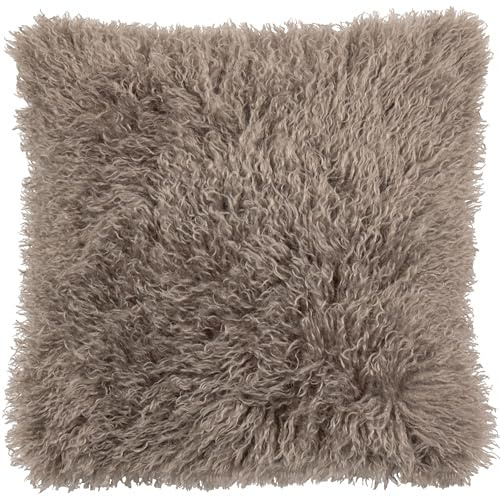 furn. Rowan Cushion Cover – Soft Faux Fur Mongolian Style Decorative Cushion with Velvet Reverse (Mocha - 50x50cm)