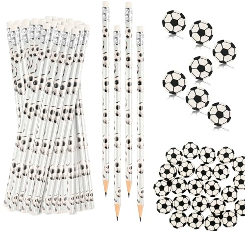 Phlognfy Regali Feste a Tema Calcio, 48 Pezzi Matite e Gomme Bambini Calcio, Regali Compleanno Bambini Sport, Set Materiale Scolastico Sport, per Ragazze Ragazzi Studenti Premio