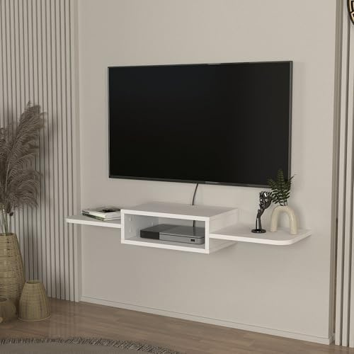 [en.casa] TV Lowboard hängend Tar TV Board 115 x 30 x 16 cm Schweberegal für Fernseher TV Tisch Wohnzimmer Schlafzimmer Wandboard Weiß