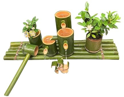 DLAZUM Fontana con Pompa ad Acqua Solare, Kit per Fontana in bambù Fatta a Mano, fontane da Esterno indipendenti, Fontana con circolazione dell'Acqua, per Bagno per Uccelli, Giardino