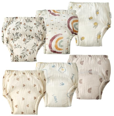 Aolso Töpfchen-Trainingshosen, 6 Stück Baby-Kleinkind-Trainingshosen, Kinder Töpfchen Trainingshose für Mädchen Jungen, 100% Baumwolle, Atmungsaktiv und Waschbar (100 Yards)