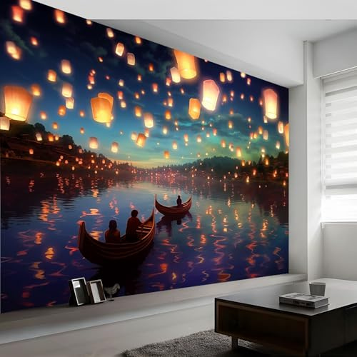 Fototapete Seeoberfläche Laternen Wandbilder Wandtapete 400x280 cm(B x H) | 3D Effekt Vliestapete Karikatur Teme Poster Tapete Wandbild Wanddeko für Wohnzimmer Schlafzimmer Kinderzimmer