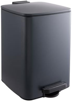 Relaxdays Mülleimer Küche, 12 Liter, Absenkautomatik, schwarz | entnehmbarer Inneneimer, mattes Metall, eckiger Treteimer