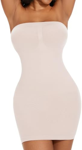 ONEW Robe gainante pour femme - Sans coutures - Bandeau - Sous-robe gainante - Slip intégral avec bretelles spaghetti amovibles