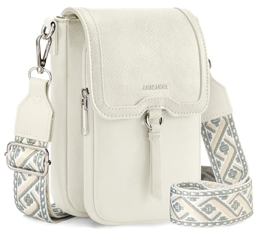 RAINSMORE Umhängetasche Damen Handytasche Zum Umhängen Crossbody Bag Damen Wasserdicht Schultertasche PU Leder Handtashe damen klein mit Breiten Schultergurten Grau