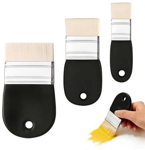 KLINNA Lot de 3 pinceaux plats de palette pour peinture à l'huile sur toile, manche large en bois, jeu de 3 tailles, pinceaux plats professionnels pour aquarelle et peinture murale, pinceau acrylique