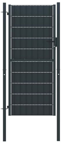 Anthracite PVC and Steel Fence Gate, 100x124 cm Garden Entry, Durable Metal Gate with Posts, Lockable Privacy Fence for Driveway