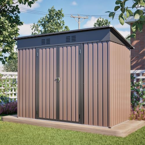 Abri à outils en métal 8 x 4 pieds avec fondation, abri à outils, résistant aux intempéries, comme garage à vélo pour 2 à 3 vélos, cache-poubelles et outils de jardin, abri en acier galvanisé avec