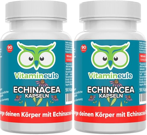 Echinacea Kapseln - hochdosiert 300 mg 10:1 Extrakt (entspricht 3.000 mg Echinacea) - bioaktiv & vegan - Produktion In Deutschland - ohne Zusatzstoffe & laborgeprüft - Vitamineule® (Packung mit 2)