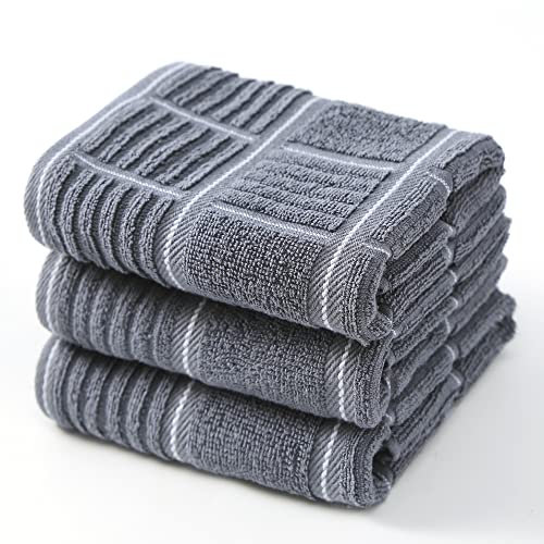 Anyi Lot de 3 torchons de Cuisine absorbants très résistants avec Boucle de Suspension 100% Coton, 40,6 x 66 cm, Gris