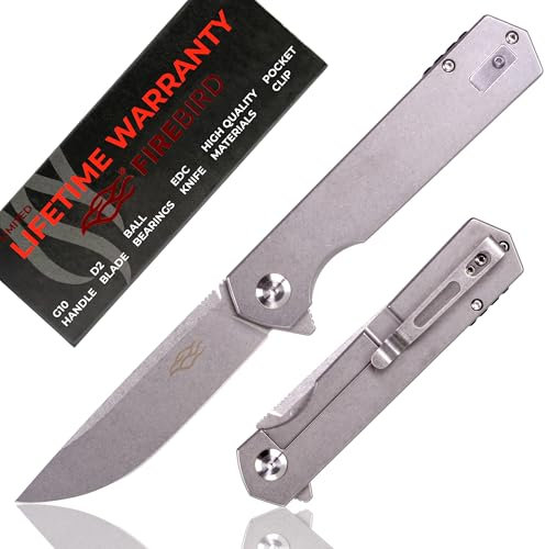 Firebird GANZO FH12-SS Taschen-Klappmesser D2 Stahlklinge Ganzstahlgriff mit Clip Camping Jagd Angeln Outdoor Taschenmesser EDC-Messer