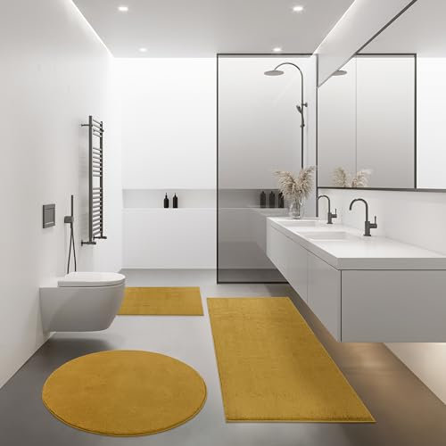 Paco Home Badezimmerteppich Badematte Badteppich Waschbar rutschfest Weich Modern Einfarbig, Grösse:60x100 cm, Farbe:Gelb