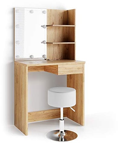 Vicco Schminktisch Dekos, Goldkraft Eiche, 75 cm mit LED Beleuchtung und Hocker