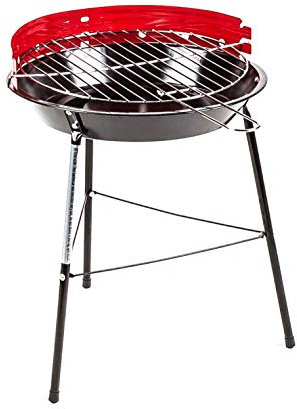 BBQ Collection Holzkohlegrill rund Ø 33 cm, Campinggrill, verchromter Grillrost, Grillrost mit abnehmbaren Griff, Rot (Rot)