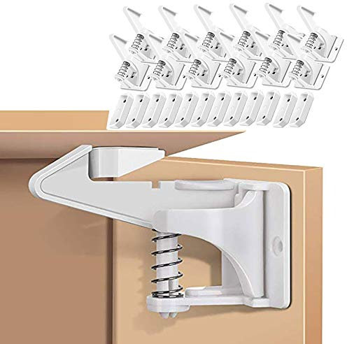 12 Pack Kindersicherung Schrank, Baby Sicherheit Schrankschloss Unsichtbare Schranksicherung Montage Ohne Bohren Und Schrauben, Schubladen Und Küchen Schranktüren (Weiß)